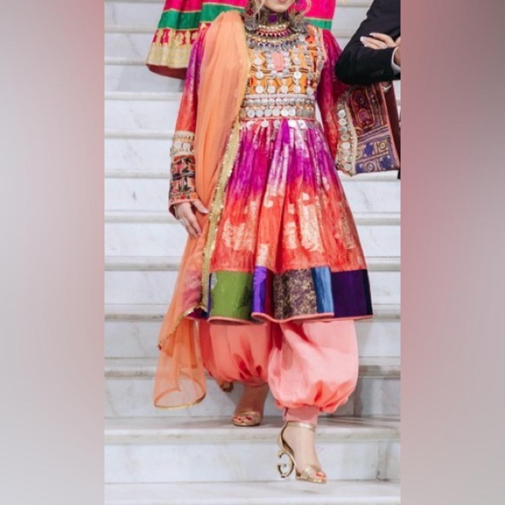 Elegant Multicolor Anarkali Wedding Dress with Peach Salwar